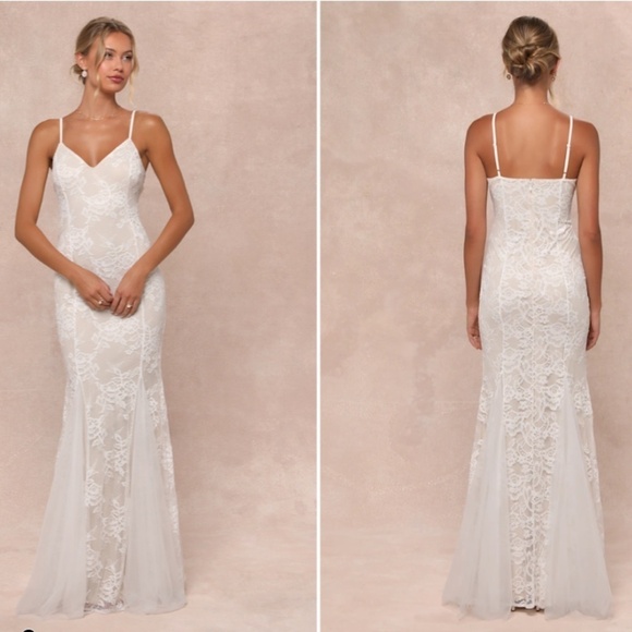 LULU's Bridal Wedding Romantic Floral Lace Chic Mermaid Trumpet Gown - Picture 4 of 4